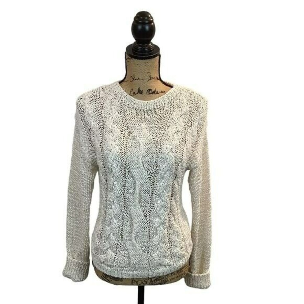 VINCE Cable Knit Open Weave Cotton Blend Sweater